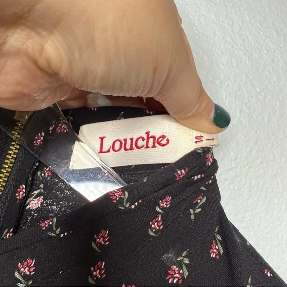 LOUCHE X ModCloth Drive Me Dainty Black Micro Floral Women’s Mid Length Dress L - Picture 5 of 14